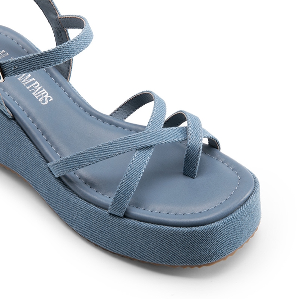 Platform Cork Wedge Sandals - DENIM BLUE - 6